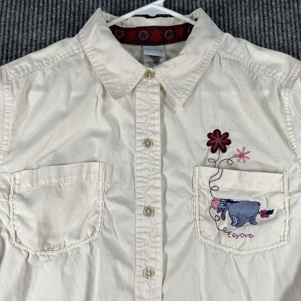 Disney Shirt Womens XL Extra Large White Long Sleeve Eeyore Embroidered